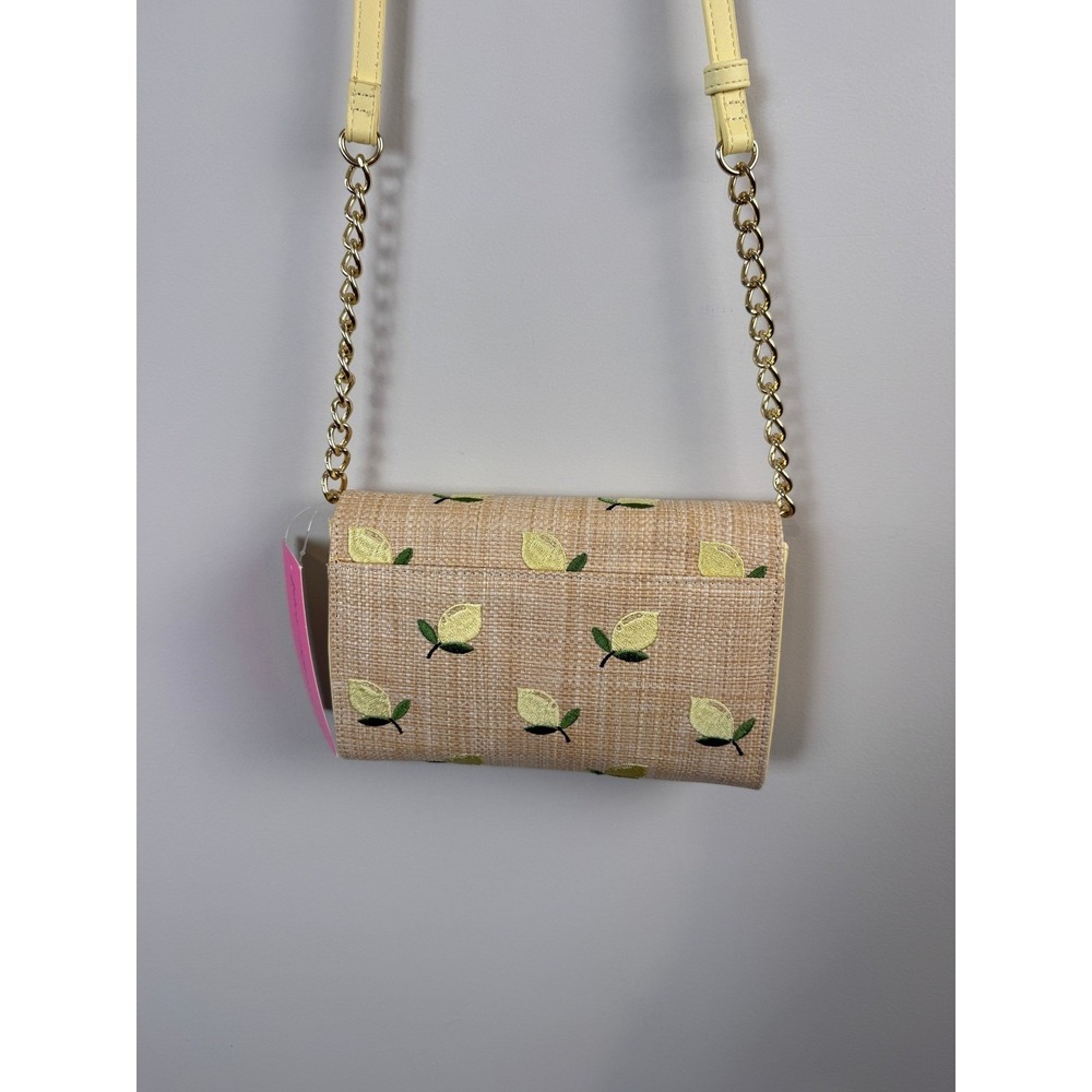 NEW Betsey Johnson Lemon Motif Embroidered Straw Texture Crossbody Bag - Picture 8 of 9